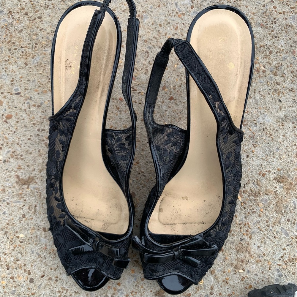 Kate Spade Black Lace Slingback Heels 8 - Picture 2 of 7